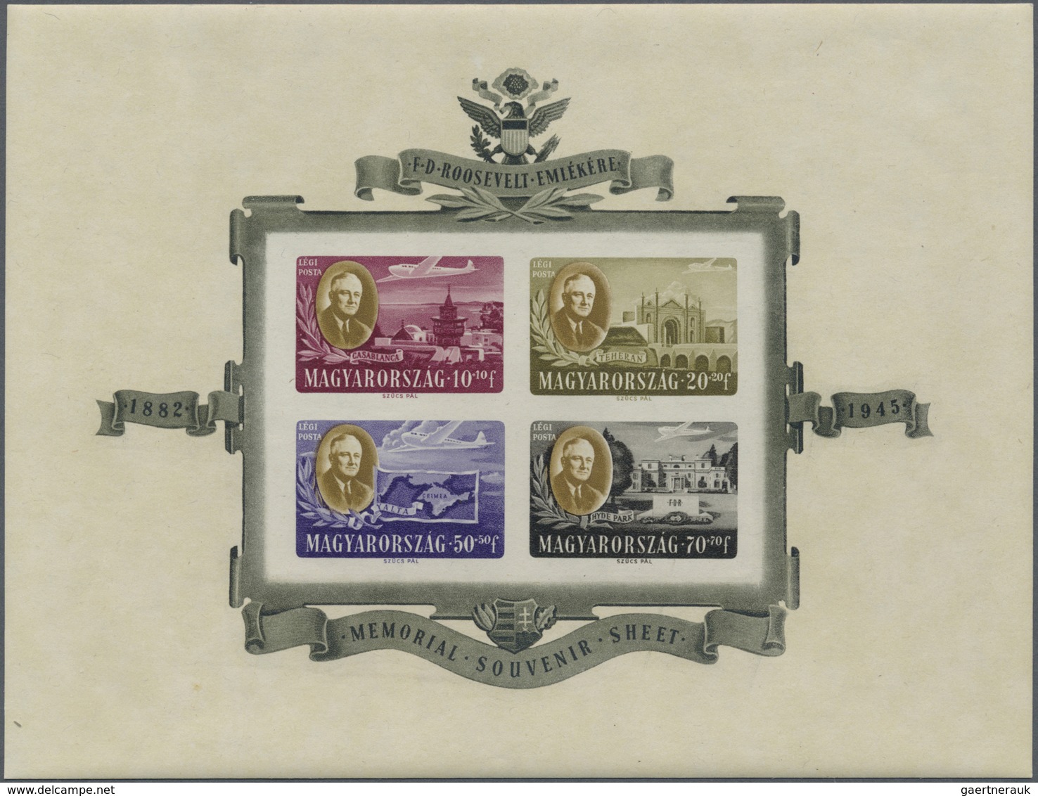 ** Ungarn: 1947, President Roosevelt, 4 Mint Never Hinged Block Issues, As Well Two UNPERFORATED. - Brieven En Documenten