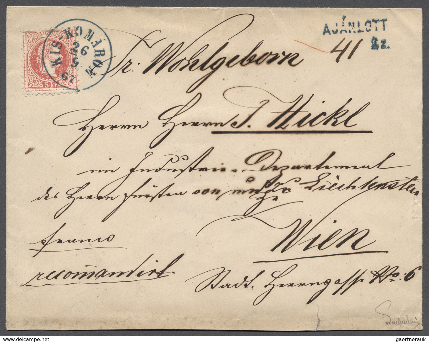 Br Ungarn - Stempel: 1867: "KIS-KOMAROM 26/9/67", Blauer Einkreisstempel! Bei Müller (5661a) Und Ryan ( - Marcophilie
