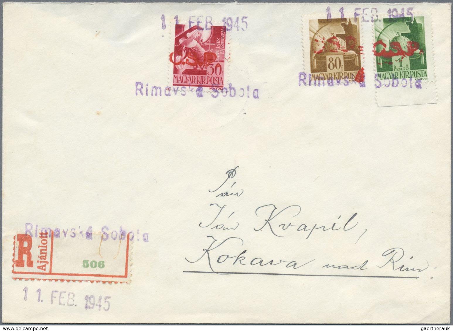 Br Ungarn - Besonderheiten: 1945, "Rimavska-Sobota" Blue Handstamp On "C.S.P."-overprint Stamps On R-le - Andere & Zonder Classificatie