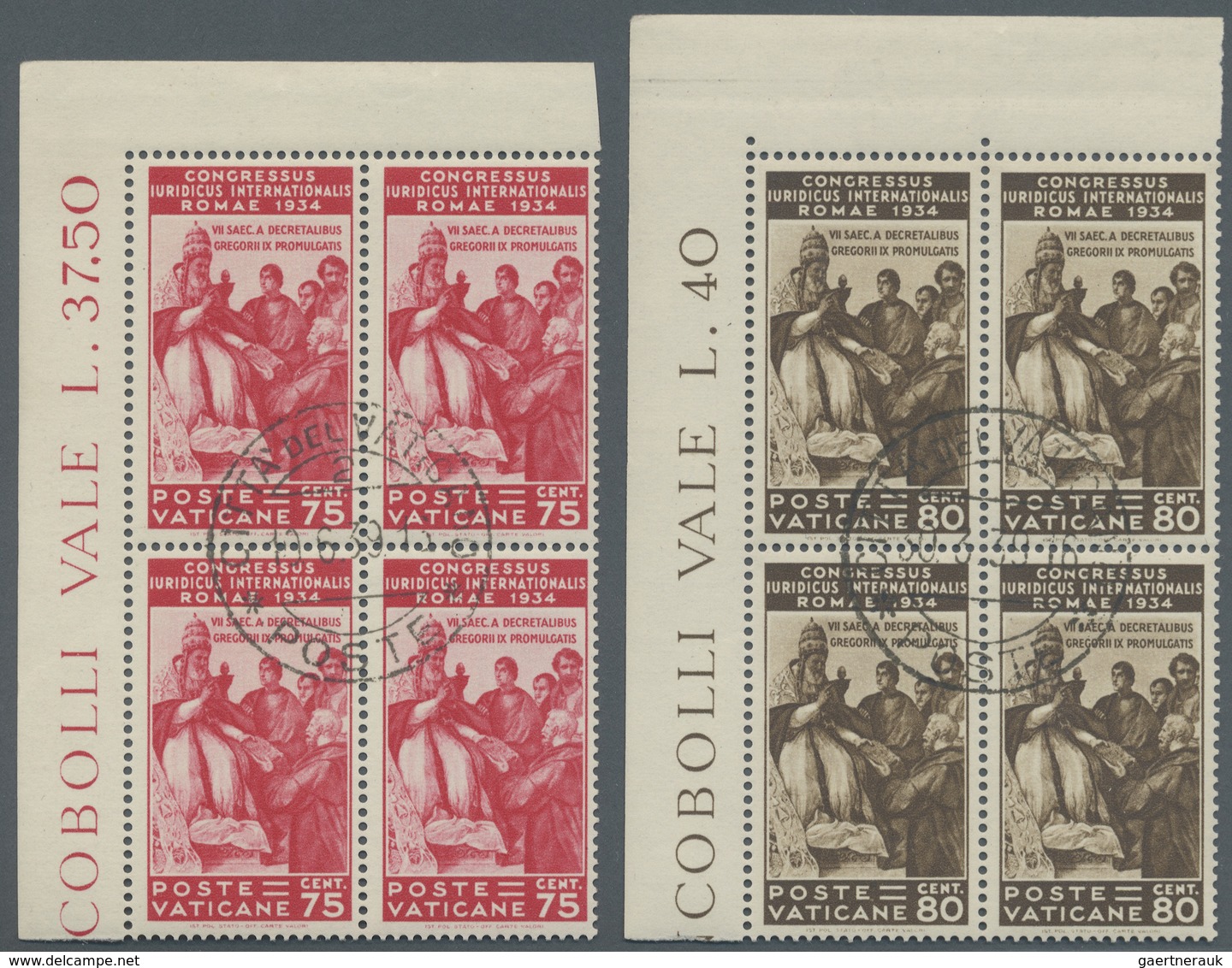 O/ Vatikan: 1935, International Jurist Congress 5 C. - 1,25 L., Complette Set With 6 Blocks Of 4, Used, - Brieven En Documenten