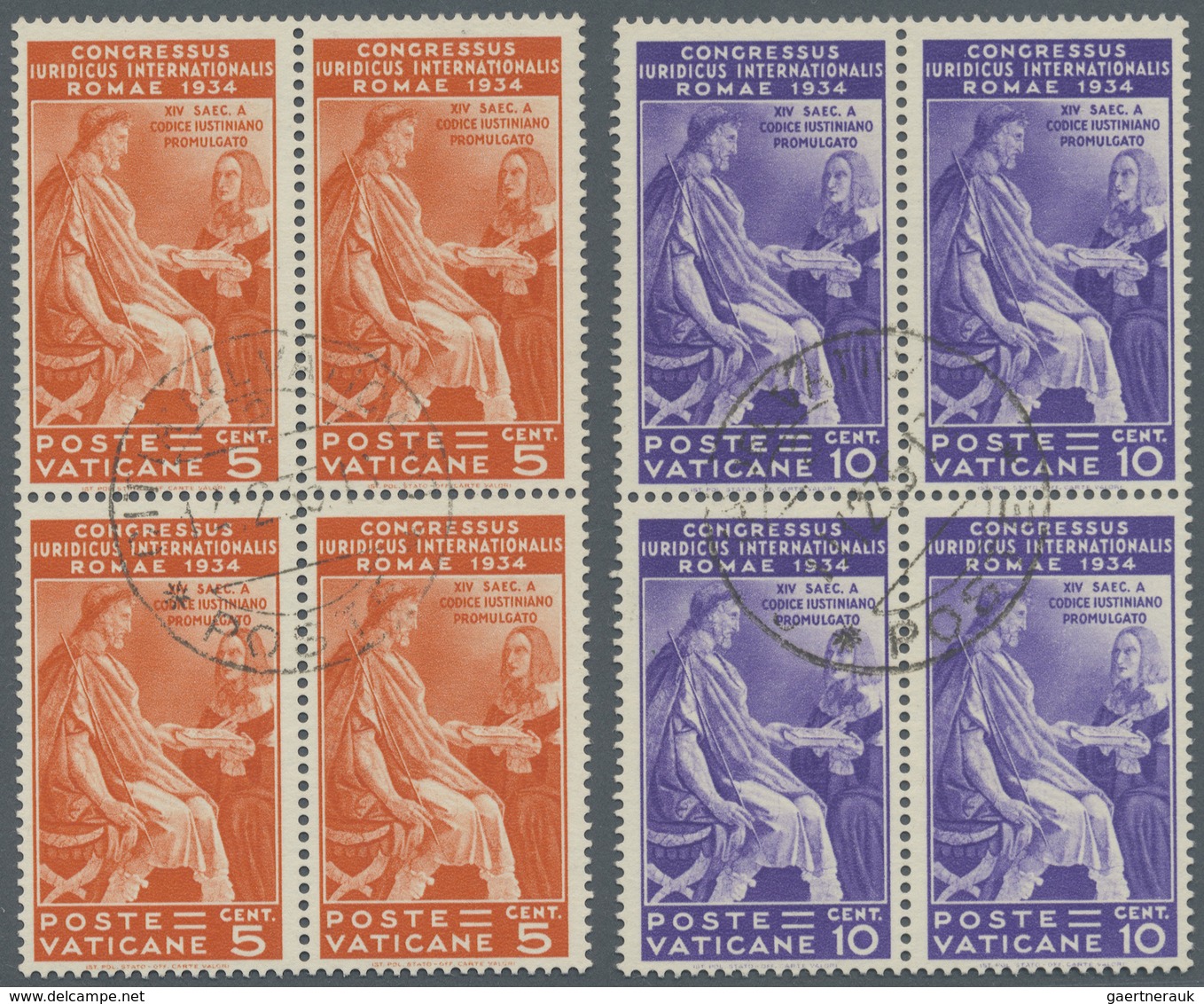 O/ Vatikan: 1935, International Jurist Congress 5 C. - 1,25 L., Complette Set With 6 Blocks Of 4, Used, - Brieven En Documenten