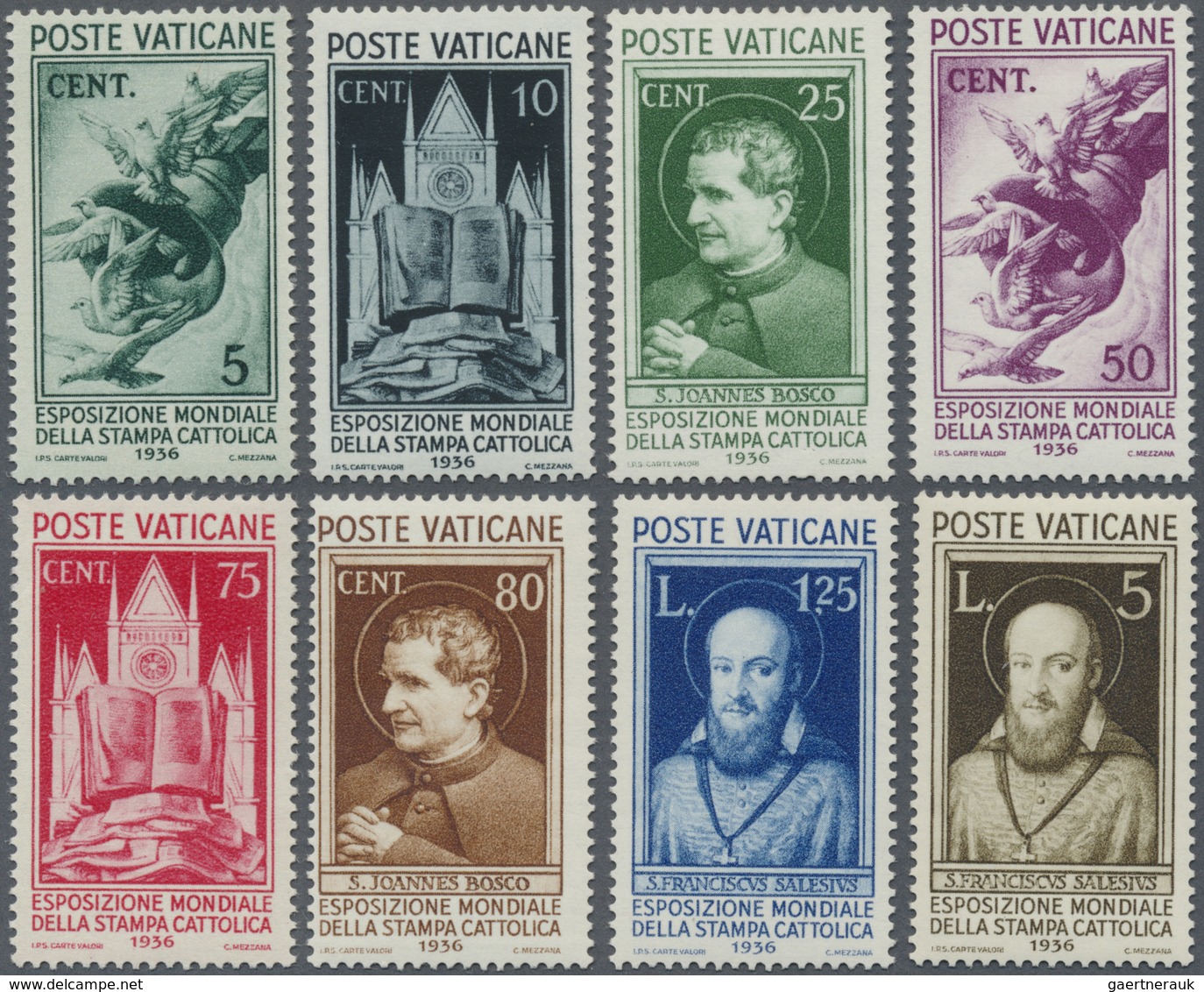 ** Vatikan: 1936, World Exhibition Of The Catholic Press, Dewy Series (Mi. € 500, -). - Lettres & Documents