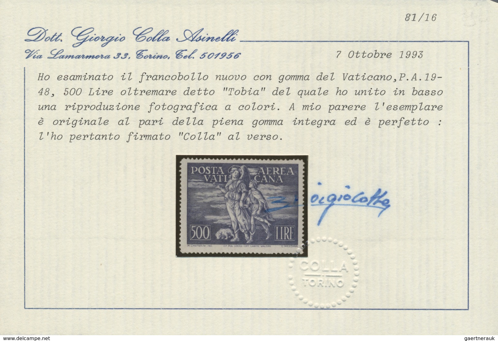 **/* Vatikan: 1948, Flugpostmarken 250 L. Schwarz Und 500 L. Ultramarin, Postfrisch Bzw. 500 L. Gummimgl. - Brieven En Documenten