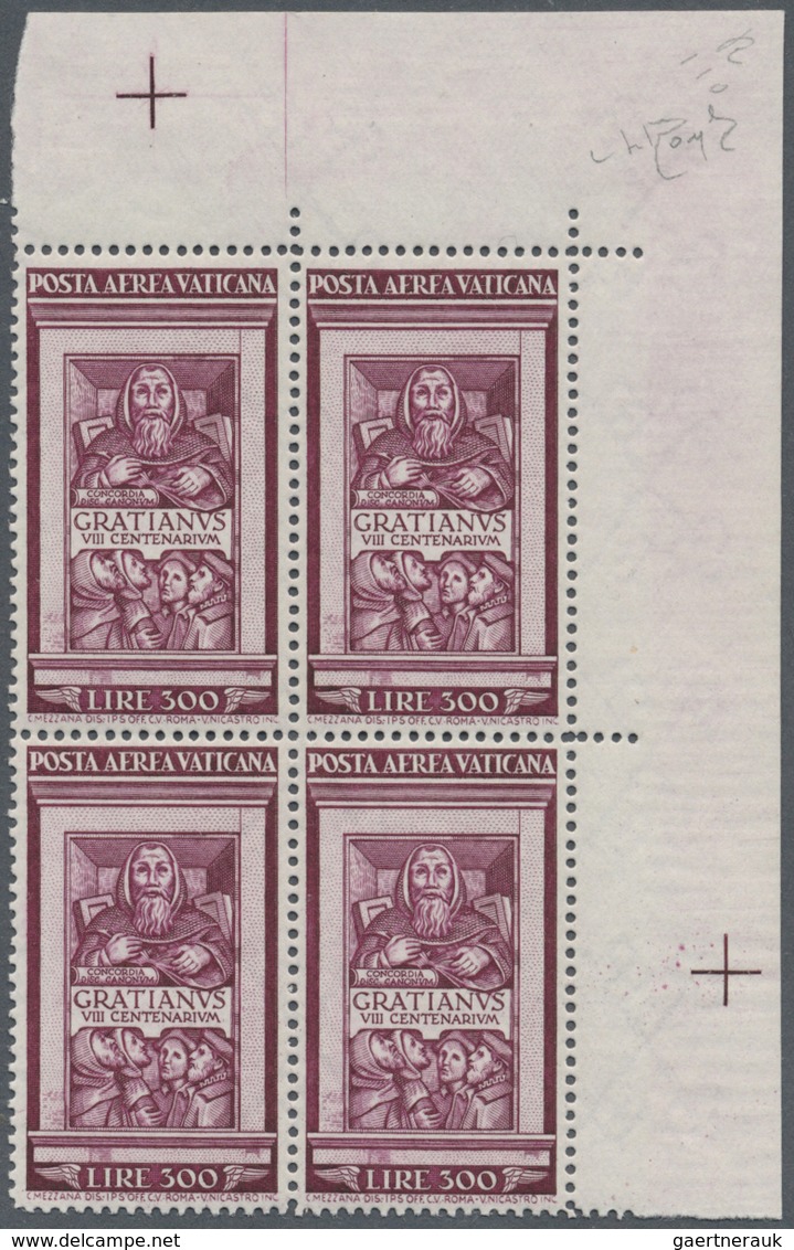 ** Vatikan: 1951, Decretum Gratiani, Both Values As Blocks Of Four From The Upper Right Corner Of The S - Lettres & Documents