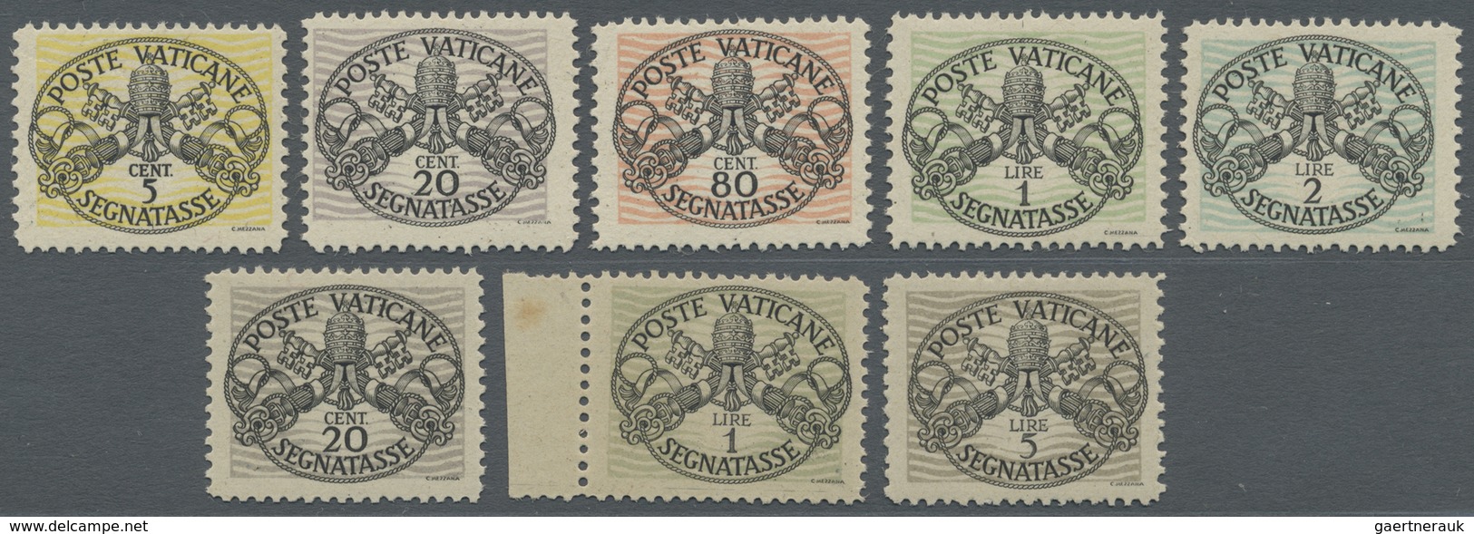 ** Vatikan - Portomarken: 1945, 8 Marken Incl. 8x/y II, 10x/yII Und 12yII, Etc. (only 12xII Is Missing) - Strafport