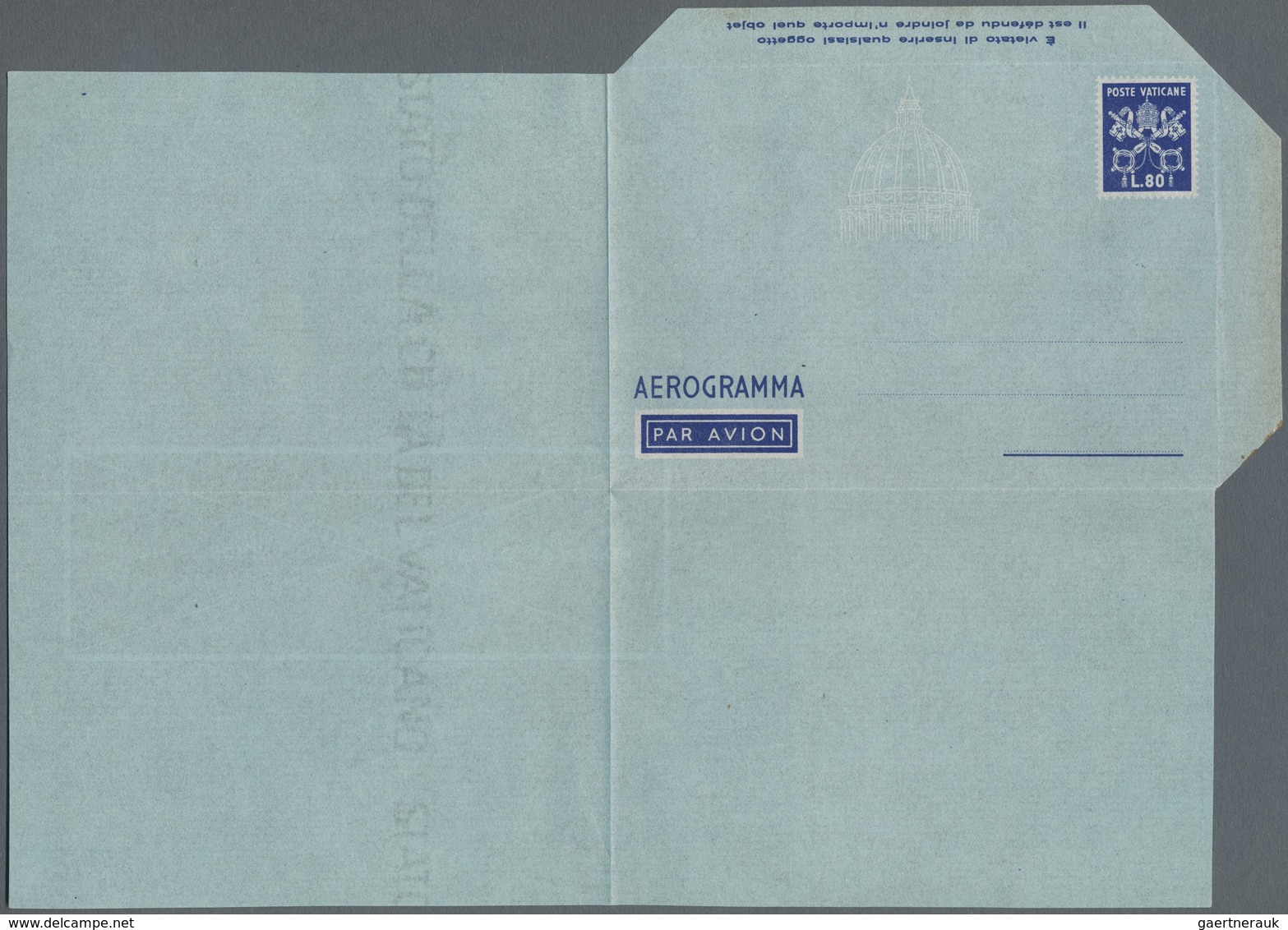 GA Vatikan - Ganzsachen: 1952, Aerogramme Of The Vatican L. 80 "AEROGRAMMA" Blue, Unused. Unlisted Vari - Postwaardestukken