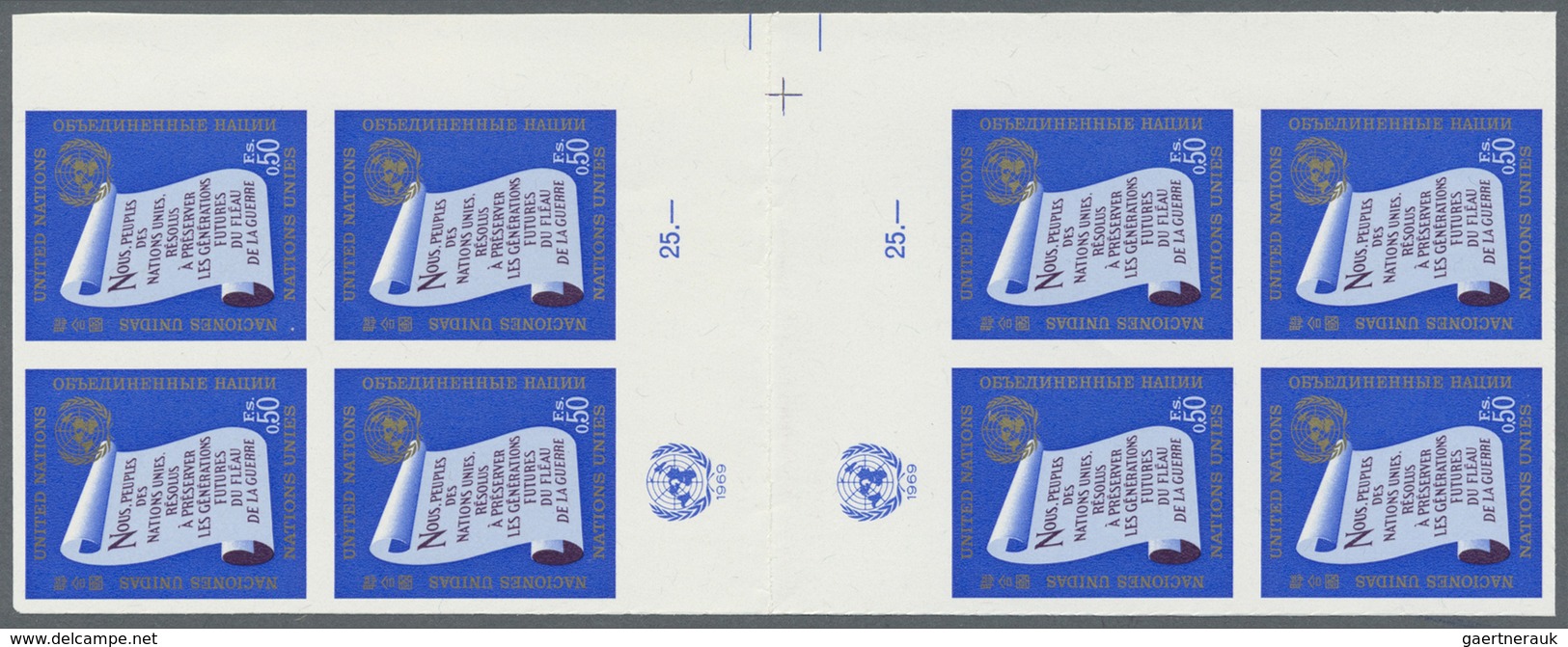 ** Vereinte Nationen - Genf: 1969. Senkrechter Zwischensteg-Seitenrand-Block Mit 2 Ungezähnten 4er-Blöc - Unused Stamps