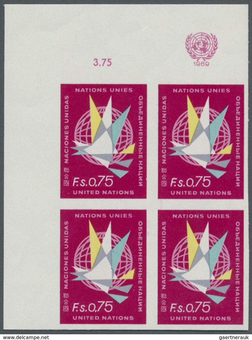 ** Vereinte Nationen - Genf: 1969. Ungezähnter ER-4er-Block Für Den 75c-Wert Der Freimarken-Ausgabe Mit - Unused Stamps