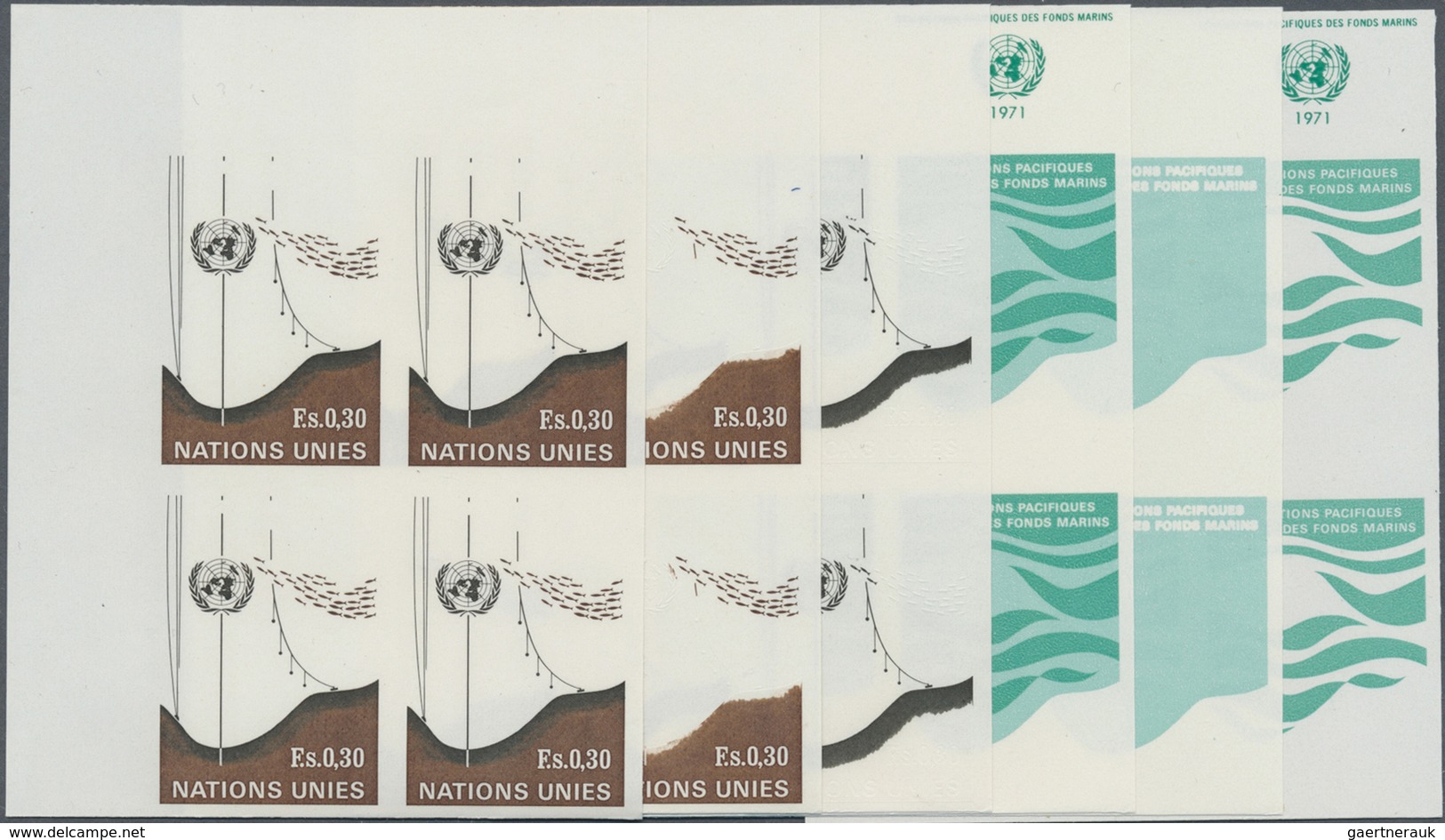 ** Vereinte Nationen - Genf: 1971. Progressive Proof (6 Phases) In Corner Blocks Of 4 For The Issue "Pe - Ongebruikt