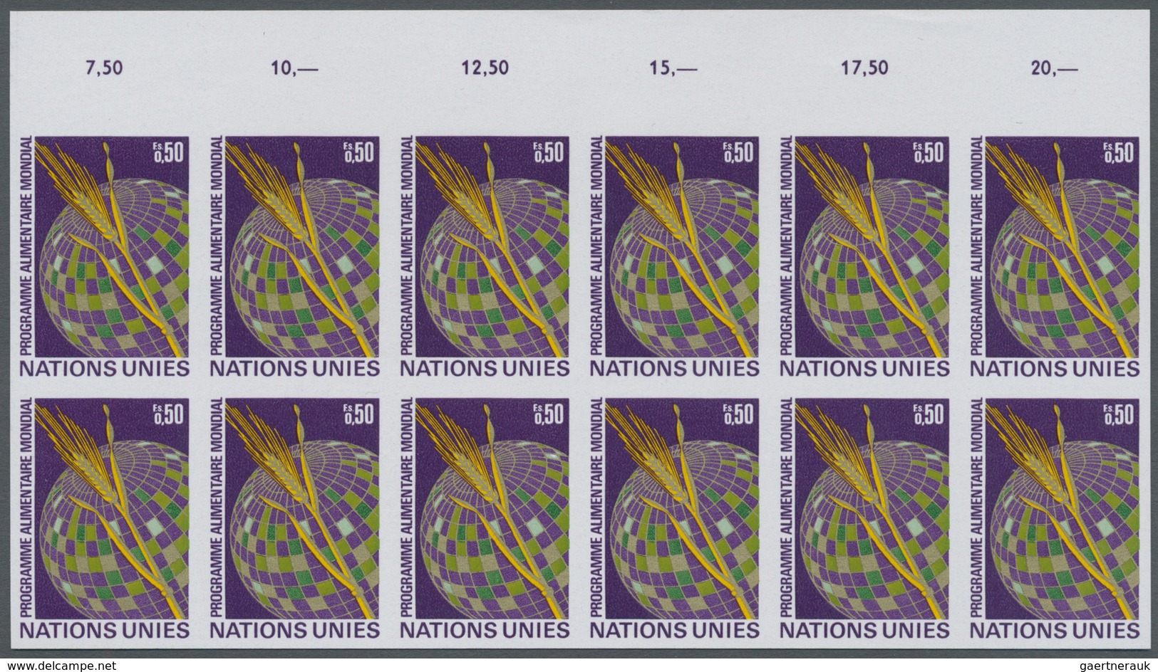 ** Vereinte Nationen - Genf: 1971. Ungezähnter OR-12er-Block Für Die Ausgabe "Welternährungsprogramm" M - Neufs