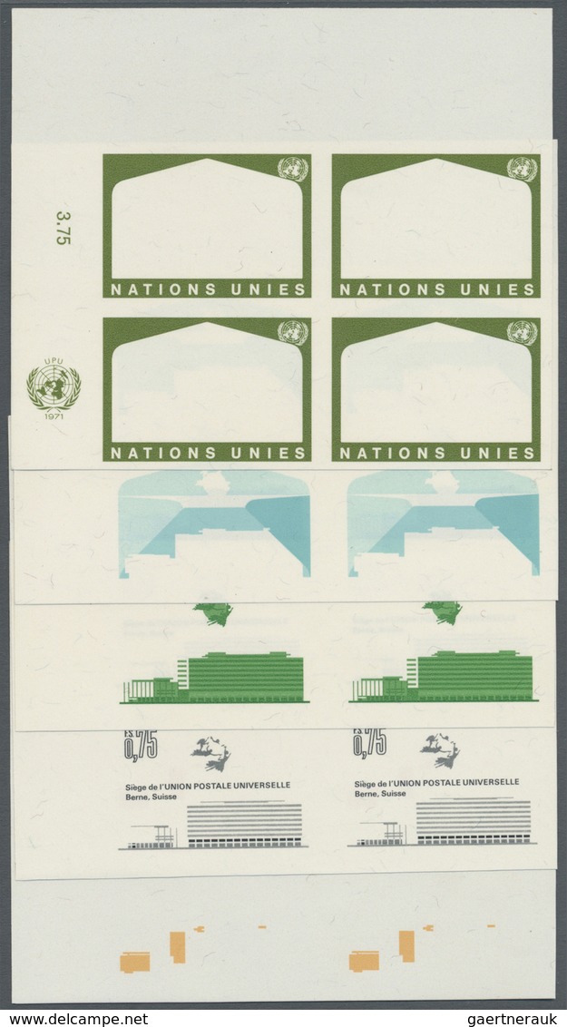 ** Vereinte Nationen - Genf: 1971. Progressive Proof (5 Phases) In Corner Blocks Of 4 For The Issue NEW - Neufs