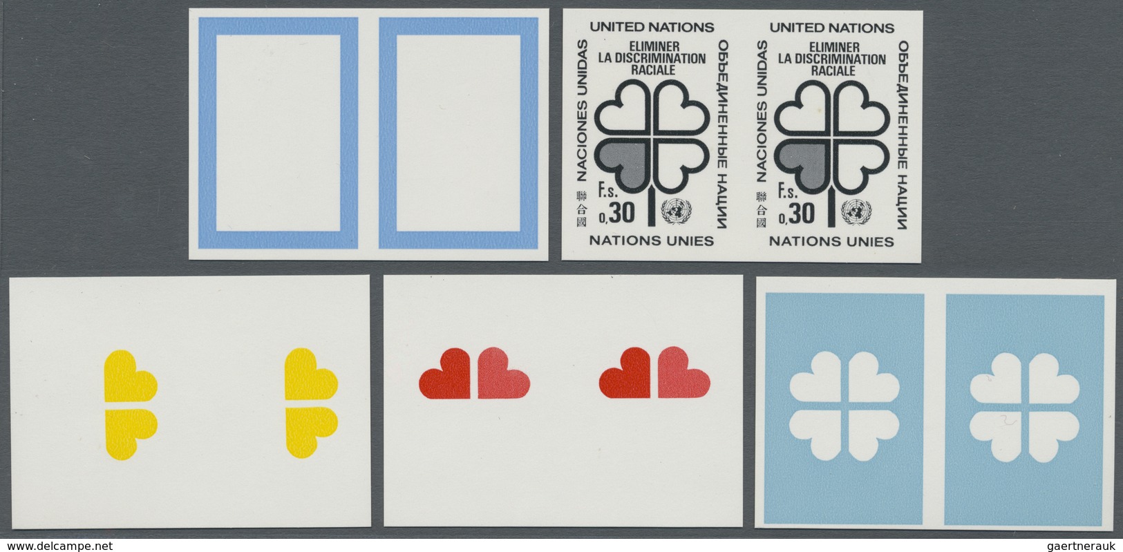 ** Vereinte Nationen - Genf: 1971. Progressive Proof (5 Phases) In Horizontal Pairs For The 30c Value O - Unused Stamps