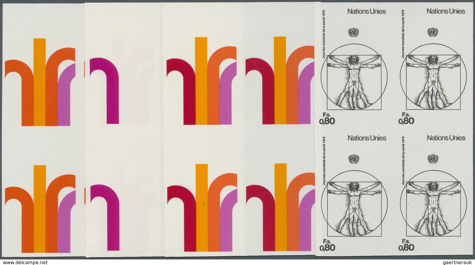 ** Vereinte Nationen - Genf: 1924. Progressive Proof (8 Phases) In Blocks Of 4 For The Issue "World Hea - Ongebruikt