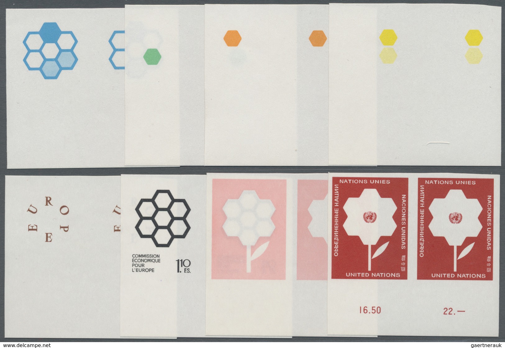 ** Vereinte Nationen - Genf: 1972. Progressive Proof (8 Phases) In Horizontal Bottom Margin Pairs For T - Unused Stamps