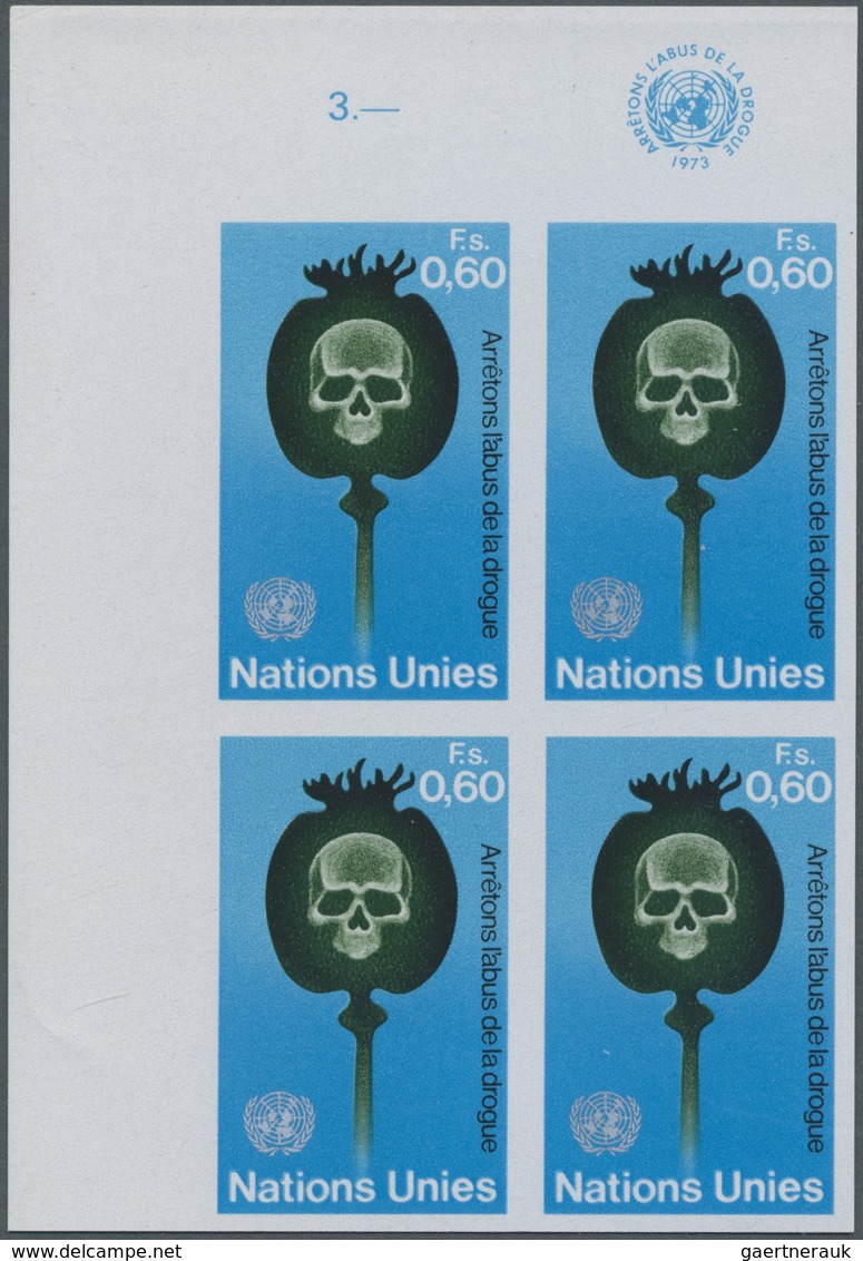 ** Vereinte Nationen - Genf: 1973. Imperforate Corner Block Of 4 For The Issue "Stop Drug Abuse" Showin - Unused Stamps