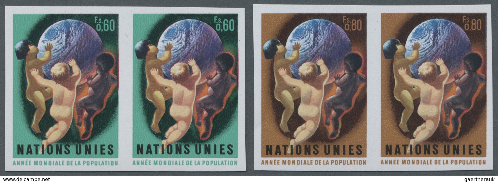 ** Vereinte Nationen - Genf: 1974. Complete Imperforate Set "World Population Year" In Horizontal Pairs - Ongebruikt