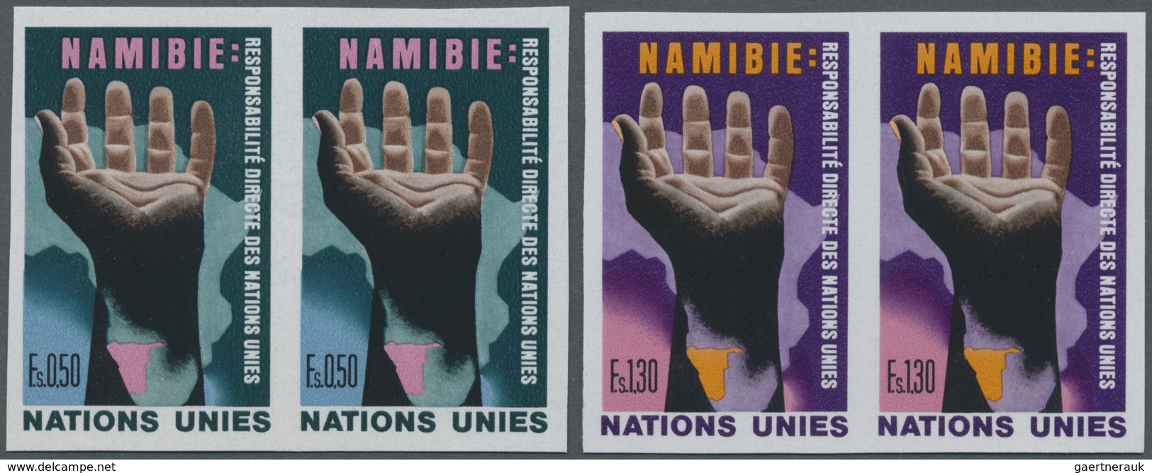 ** Vereinte Nationen - Genf: 1975. Complete Imperforate Set "Namibia" In Horizontal Pairs Showing "Hand - Neufs