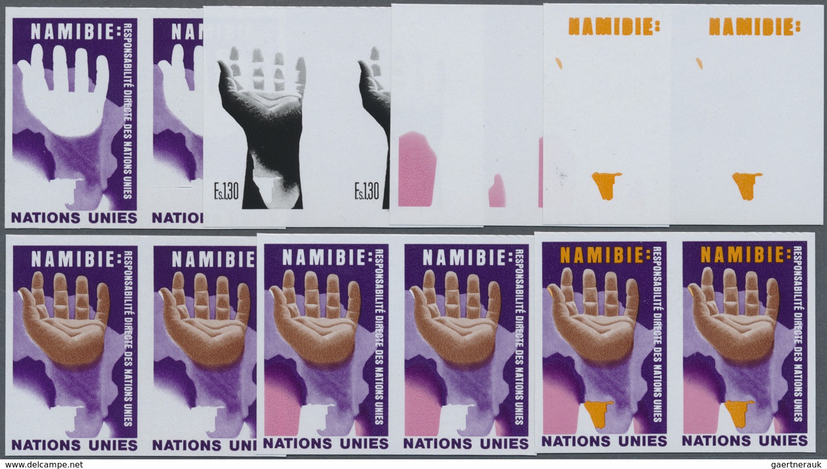 ** Vereinte Nationen - Genf: 1975. Progressive Proof (7 Phases) In Horizontal Pairs For The 1.30fr Valu - Unused Stamps