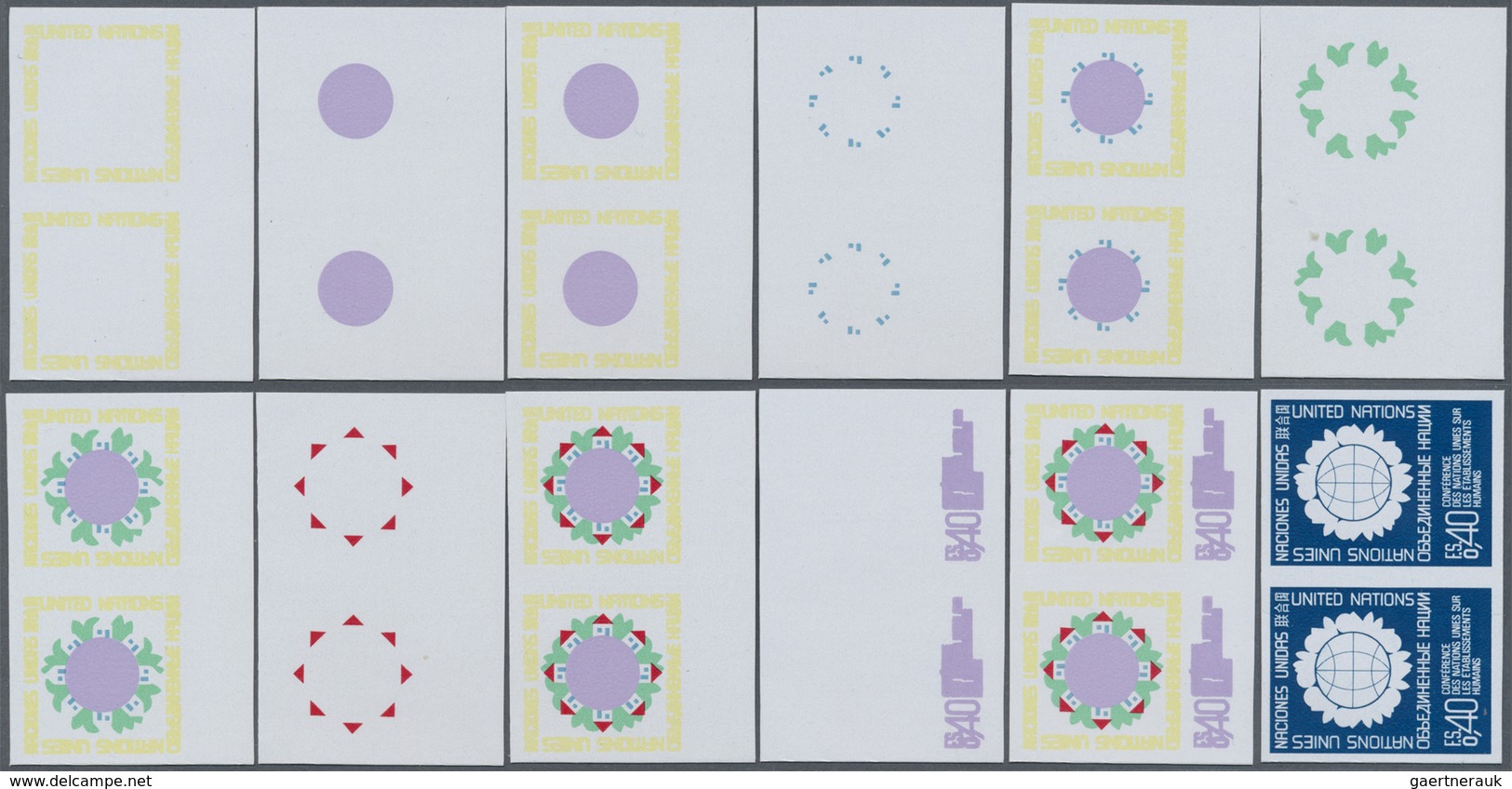 ** Vereinte Nationen - Genf: 1976. Progressive Proof (12 Phases) In Horizontal Pairs For The 40c Value - Unused Stamps