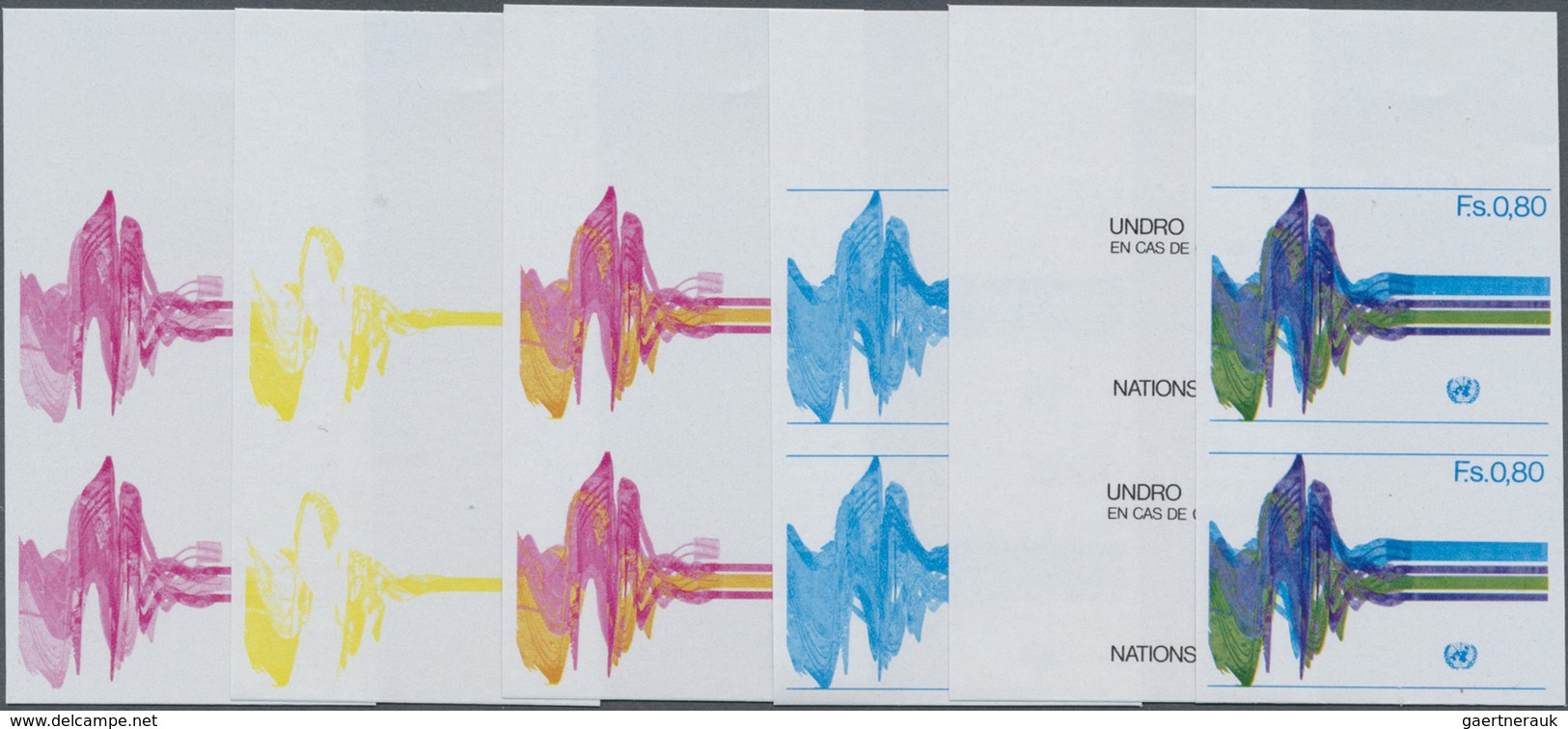 ** Vereinte Nationen - Genf: 1979. Progressive Proof (6 Phases) In Vertical Pairs For The 80c Value Of - Ongebruikt