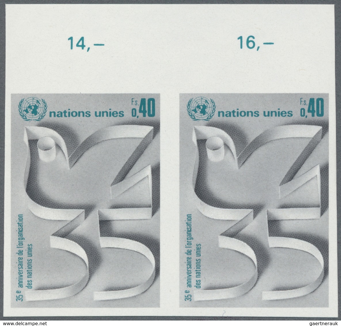 ** Vereinte Nationen - Genf: 1980. Ungezähntes, Waagrechtes OR-Paar Für Den 0.40fr-Wert Der Ausgabe "35 - Unused Stamps