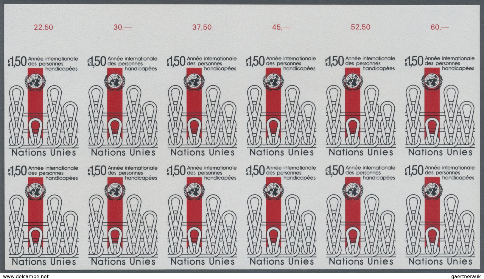 ** Vereinte Nationen - Genf: 1981. Ungezähnter OR-12er-Block Für Den 1.50fr-Wert Der Ausgabe "Intl. Jah - Ongebruikt