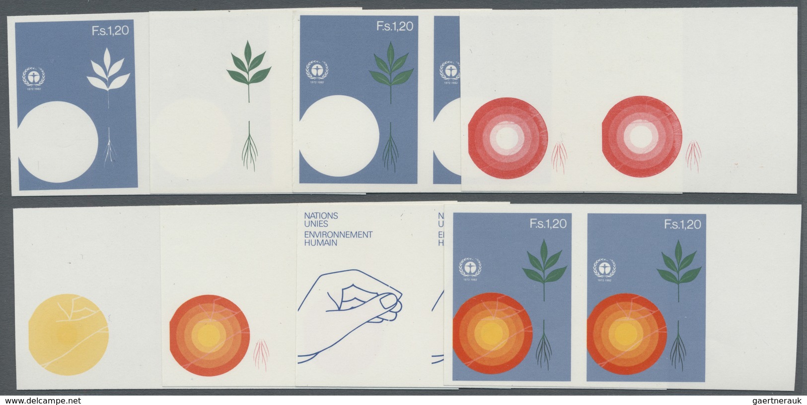 ** Vereinte Nationen - Genf: 1982. Progressive Proof (8 Phases) In Horizontal Pairs For The 1.20c Value - Unused Stamps