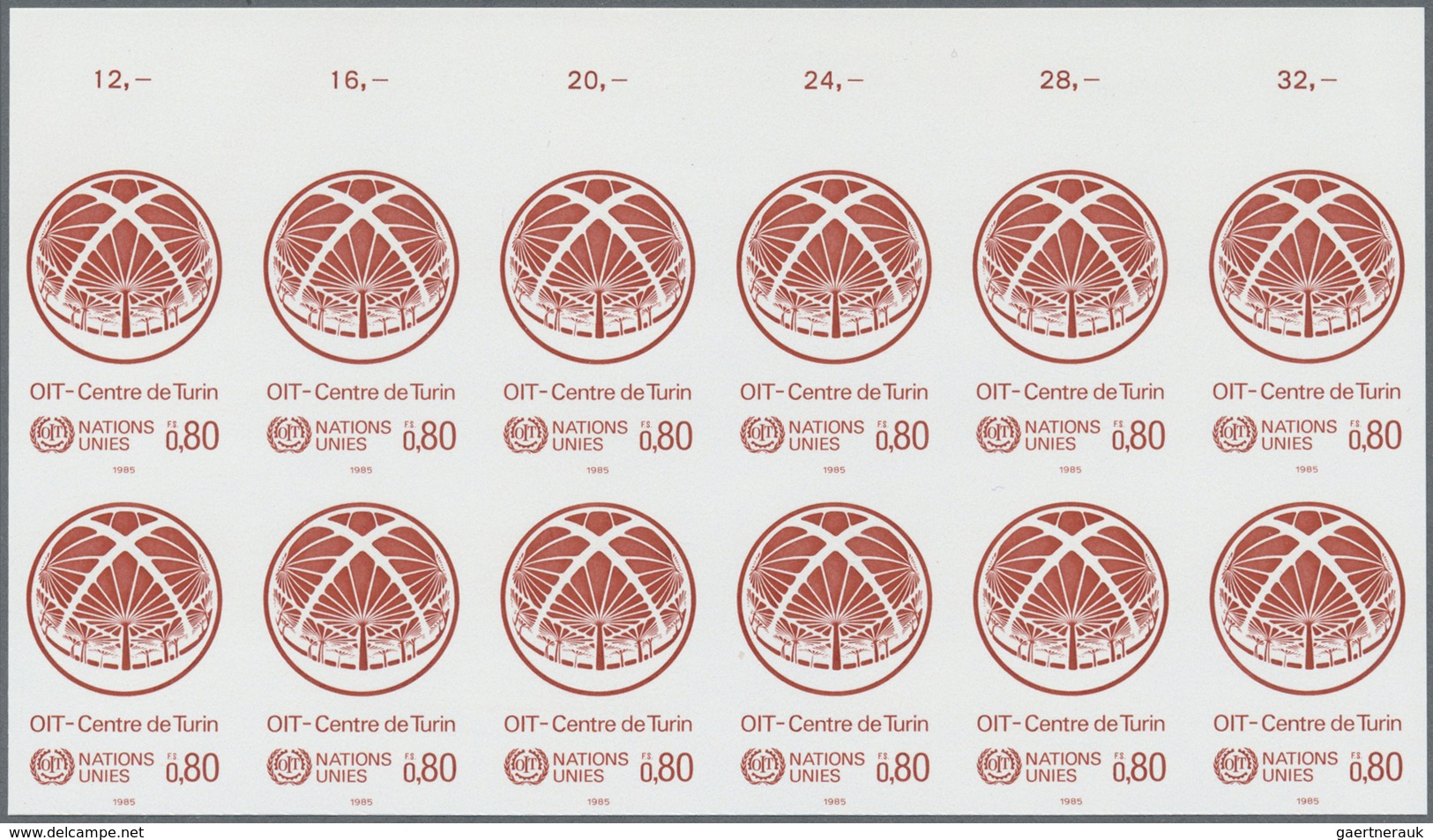 ** Vereinte Nationen - Genf: 1985. Ungezähnter OR-12er-Block Für Den 80c-Wert Der Ausgabe "20 Jahre Tur - Unused Stamps