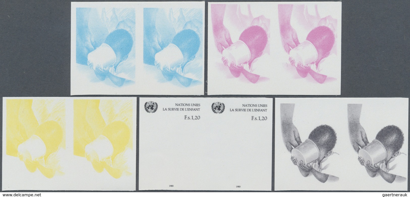 ** Vereinte Nationen - Genf: 1985. Progressive Proof (5 Phases) In Horizontal Pairs For The 1.20fr Valu - Neufs