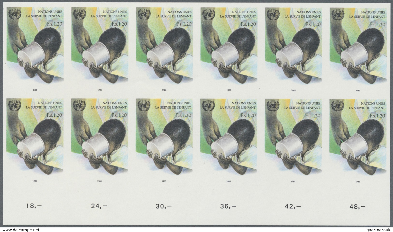 ** Vereinte Nationen - Genf: 1985. Ungezähnter UR-12er-Block Für Den 1.20fr-Wert Der Ausgabe "UNICEF-Ka - Unused Stamps