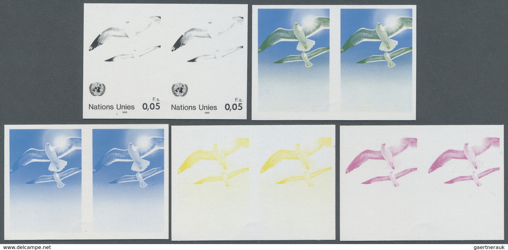 ** Vereinte Nationen - Genf: 1986. Progressive Proof (5 Phases) In Horizontal Pairs For The Definitive - Ongebruikt