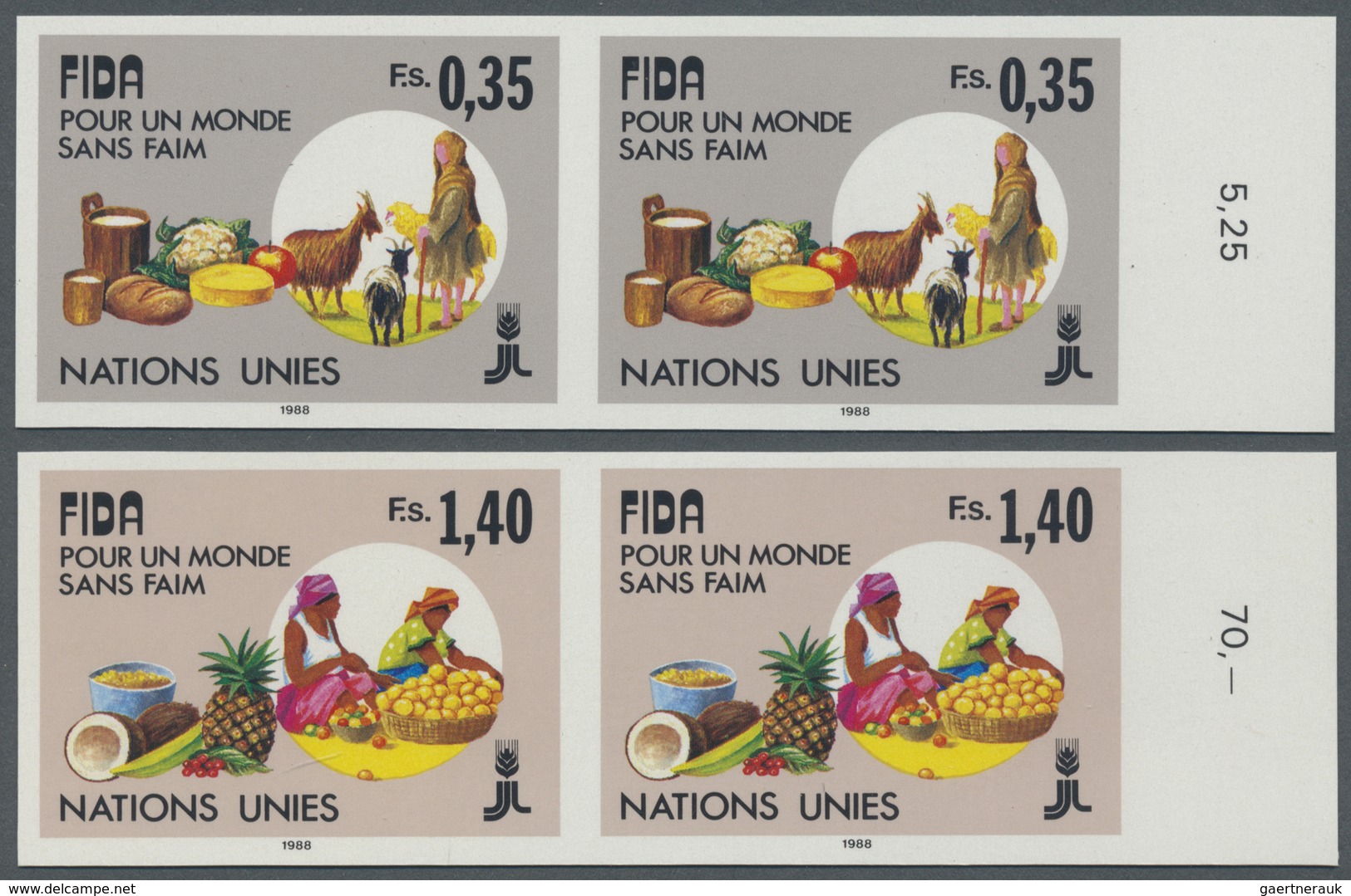 ** Vereinte Nationen - Genf: 1988. Complete Imperforate Set "IFAD: For A World Without Hunger" In Horiz - Neufs