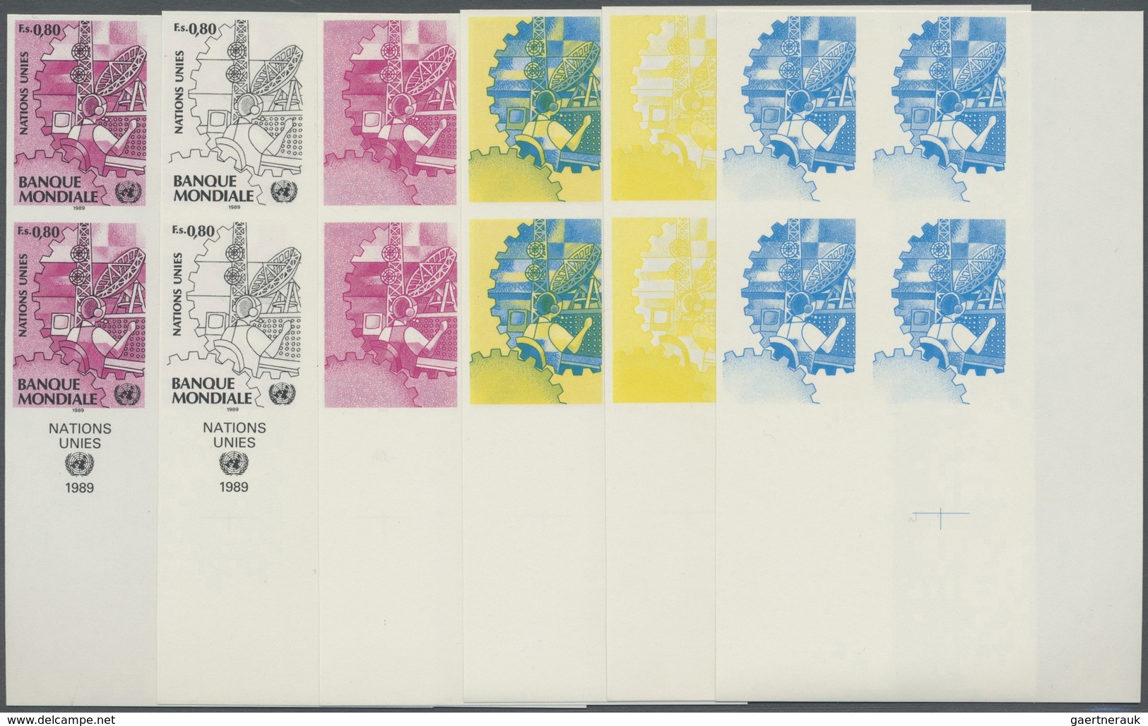 ** Vereinte Nationen - Genf: 1989. Progressive Proof (6 Phases) In Corner Blocks Of 4 For The 80c Value - Unused Stamps
