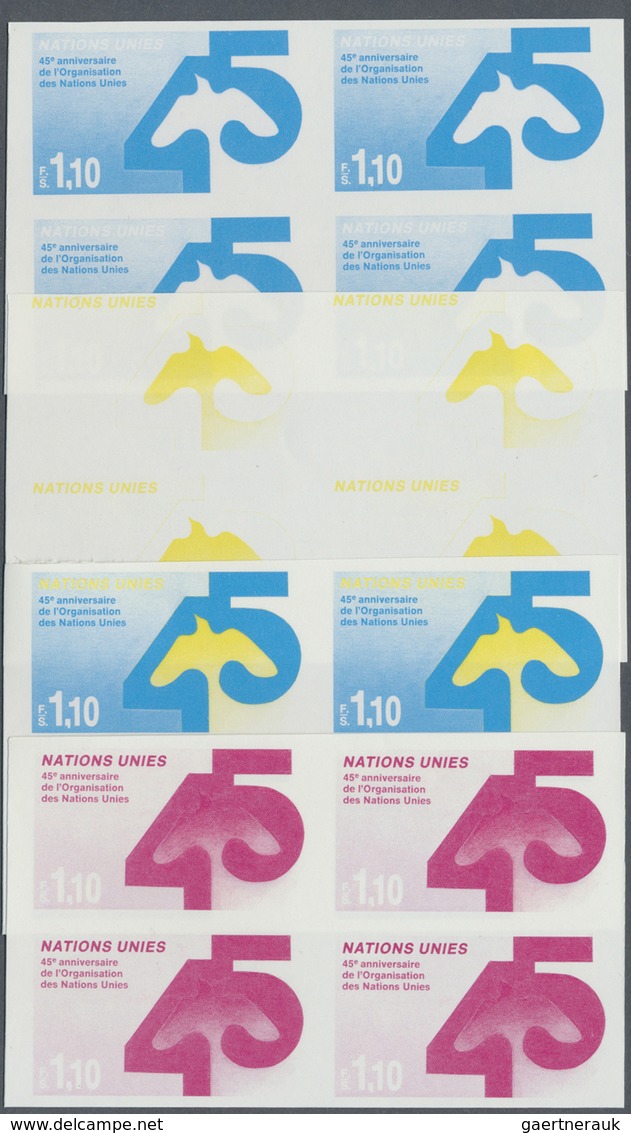 ** Vereinte Nationen - Genf: 1990. Progressive Proof (8 Phases) In Corner Blocks Of 4 For The 1.10fr Va - Neufs