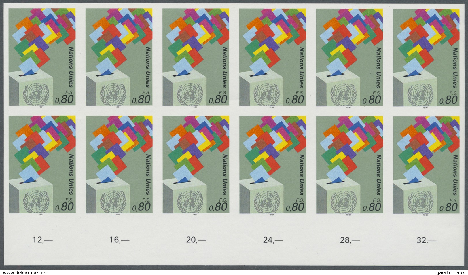 ** Vereinte Nationen - Genf: 1991. Ungezähnter UR-12er-Block Für Den 80c-Wert Der Freimarken-Ausgabe Mi - Unused Stamps