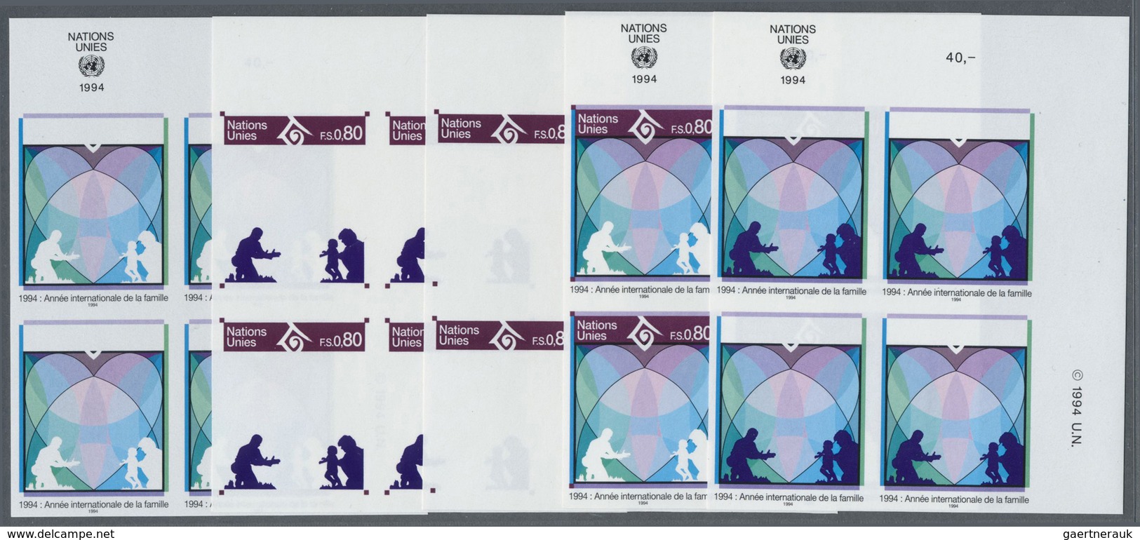 ** Vereinte Nationen - Genf: 1994. Imperforate Progressive Proof (10 Phases) In Corner Blocks Of 4 For - Neufs