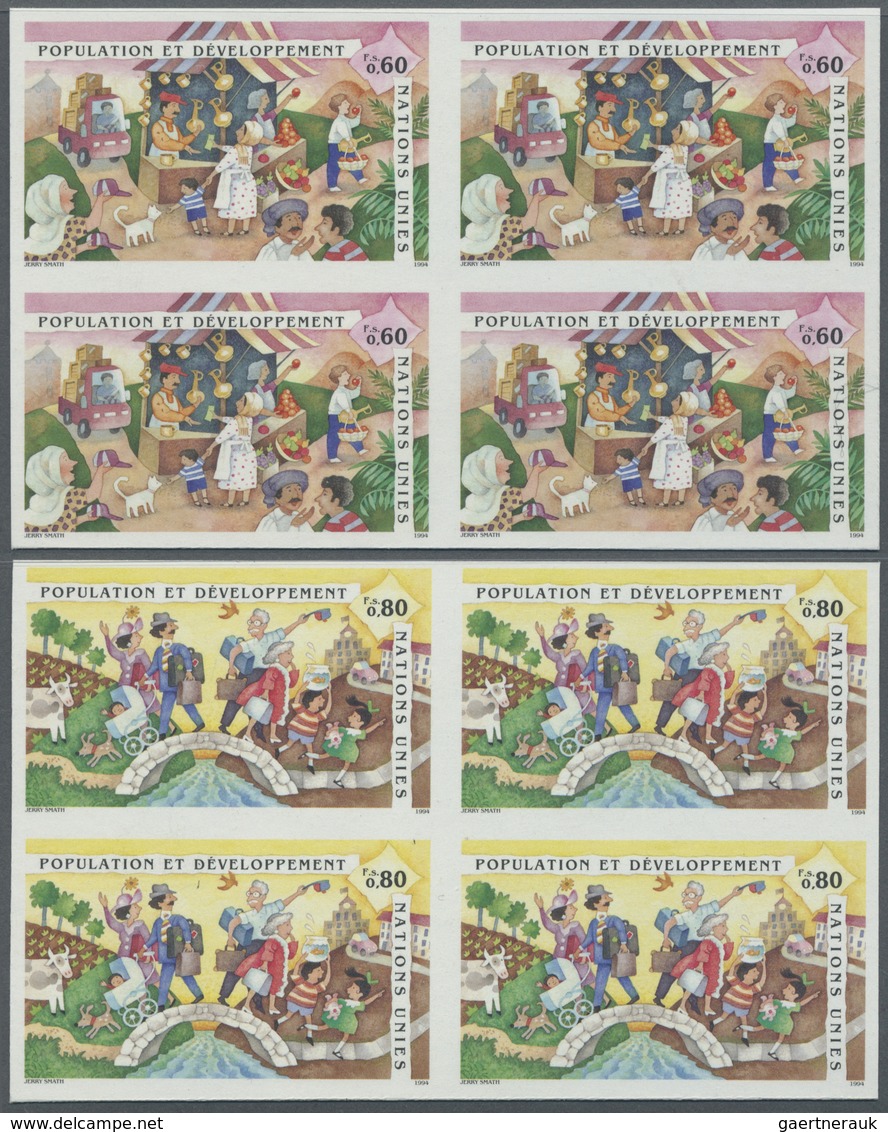 ** Vereinte Nationen - Genf: 1994. Kpl. Ausgabe "Bevölkerung Und Entwicklung" In 2 Ungezähnten 4er-Blöc - Unused Stamps