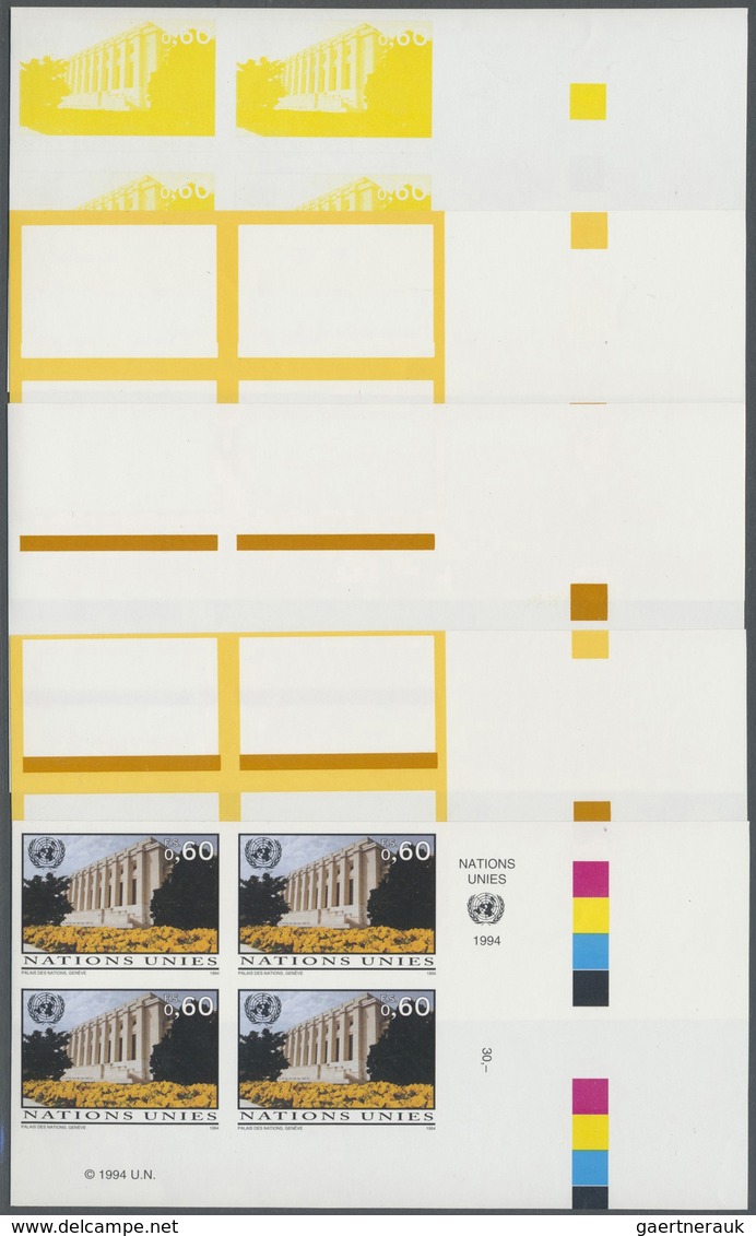 ** Vereinte Nationen - Genf: 1994. Progressive Proof (10 Phases) In Corner Blocks Of 4 For The 60c Valu - Unused Stamps