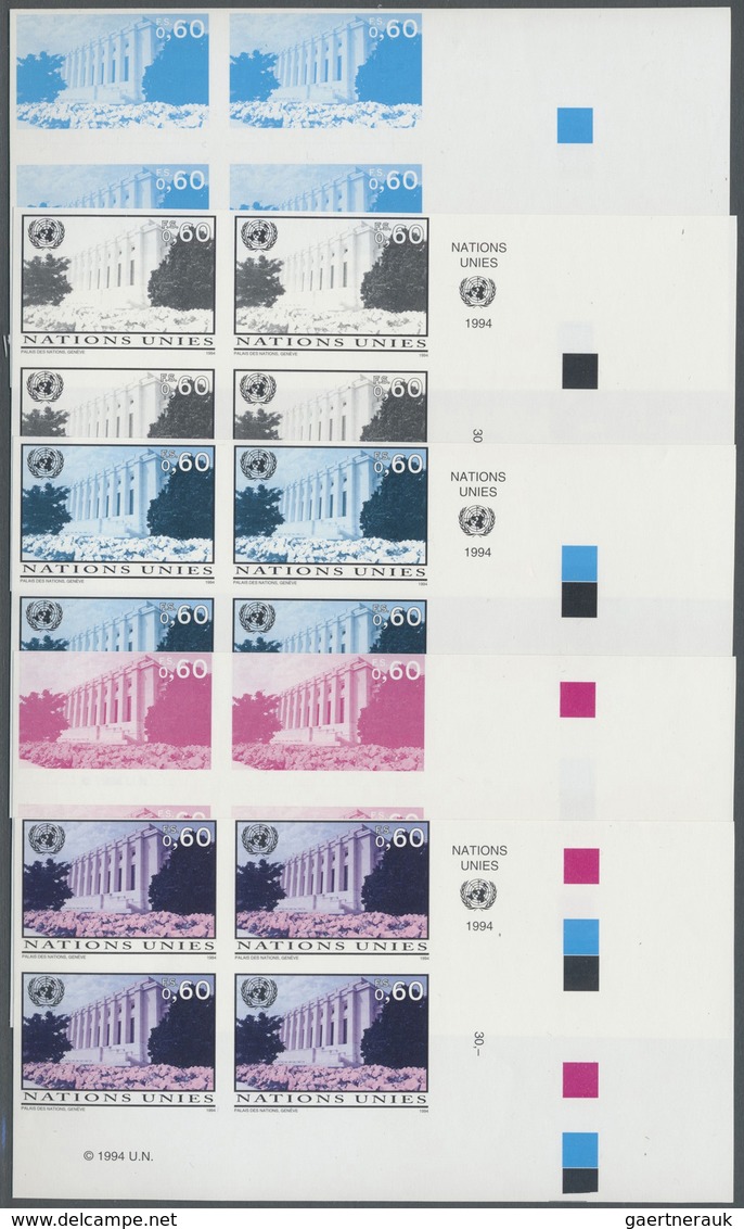 ** Vereinte Nationen - Genf: 1994. Progressive Proof (10 Phases) In Corner Blocks Of 4 For The 60c Valu - Unused Stamps