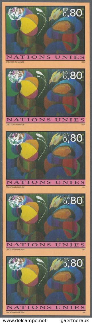 ** Vereinte Nationen - Genf: 1994. Ungezähnter, Senkr. 5er-Streifen Für Den 0.80fr-Wert Der Freimarken- - Neufs