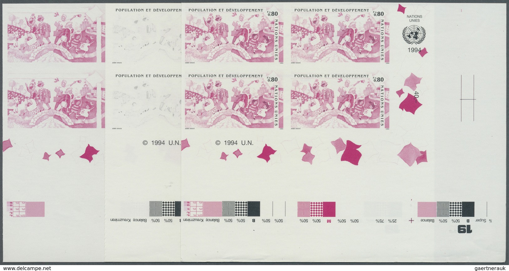 ** Vereinte Nationen - Genf: 1994. Imperforate Progressive Proof (6 Phases) In Corner Blocks Of 4 For T - Unused Stamps