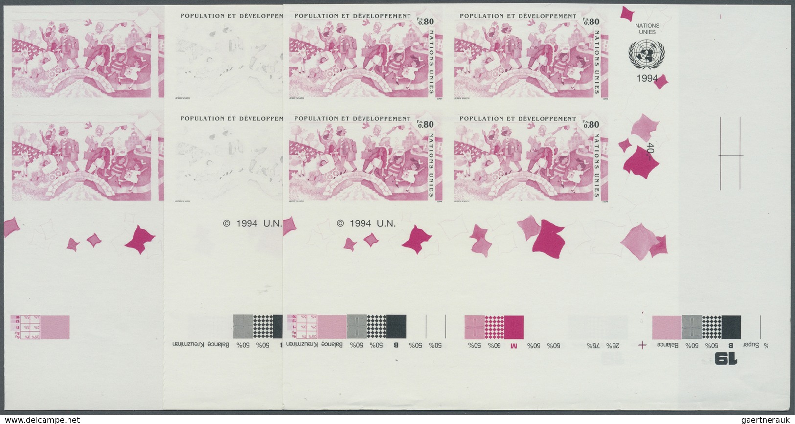 ** Vereinte Nationen - Genf: 1994. Imperforate Progressive Proof (6 Phases) In Corner Blocks Of 4 For T - Neufs