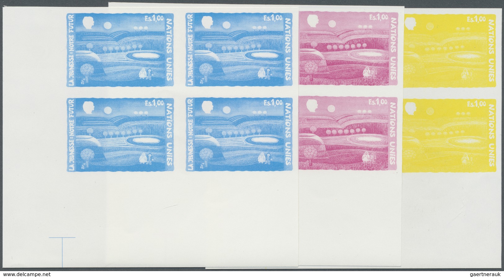 ** Vereinte Nationen - Genf: 1995. Progressive Proof (6 Phases) In Corner Blocks Of 4 For The 1.00fr Va - Unused Stamps