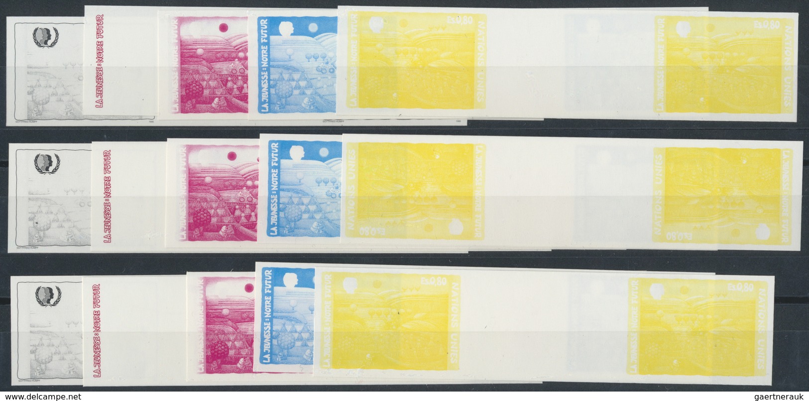 ** Vereinte Nationen - Genf: 1995. Lot Of 3 Times Imperforate Progressive Proof (5 Phases) In Horizonta - Neufs