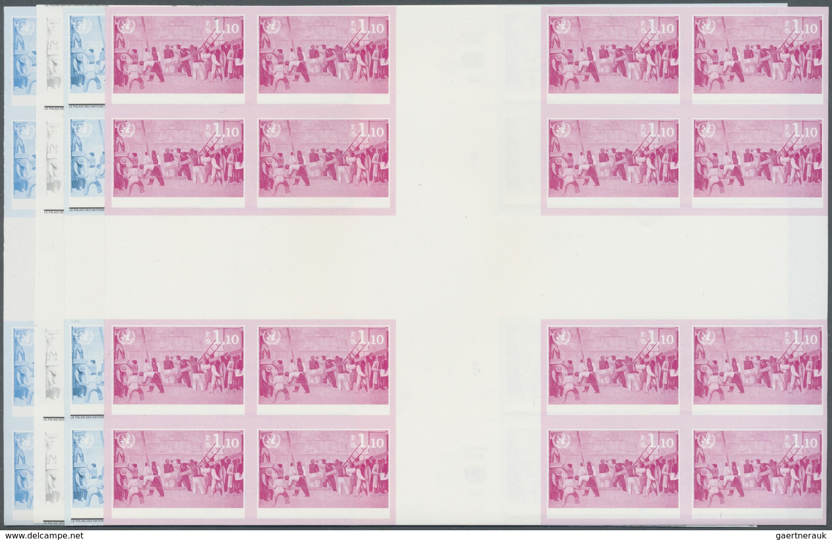 ** Vereinte Nationen - Genf: 1997. Imperforate Progressive Proof (8 Phases) In Cross Gutter Blocks Of 4 - Neufs