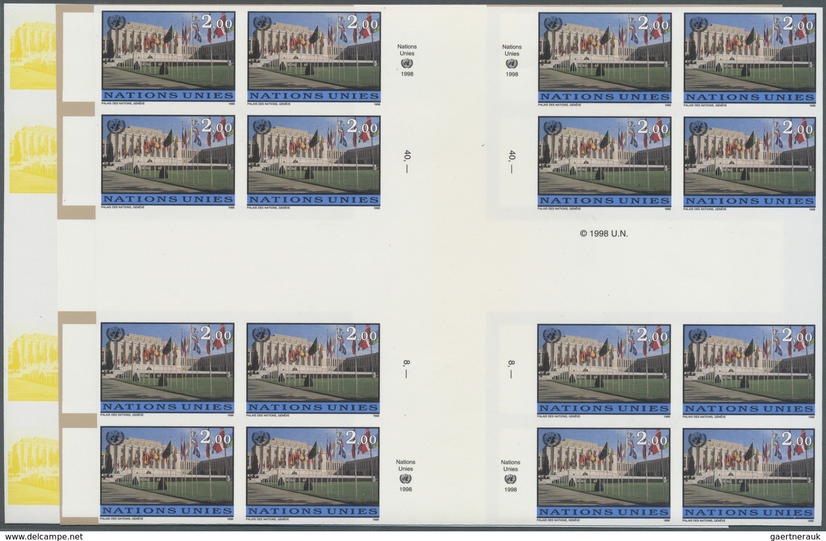 ** Vereinte Nationen - Genf: 1998. Imperforate Progressive Proof (10 Phases) In Cross Gutter Blocks Of - Neufs