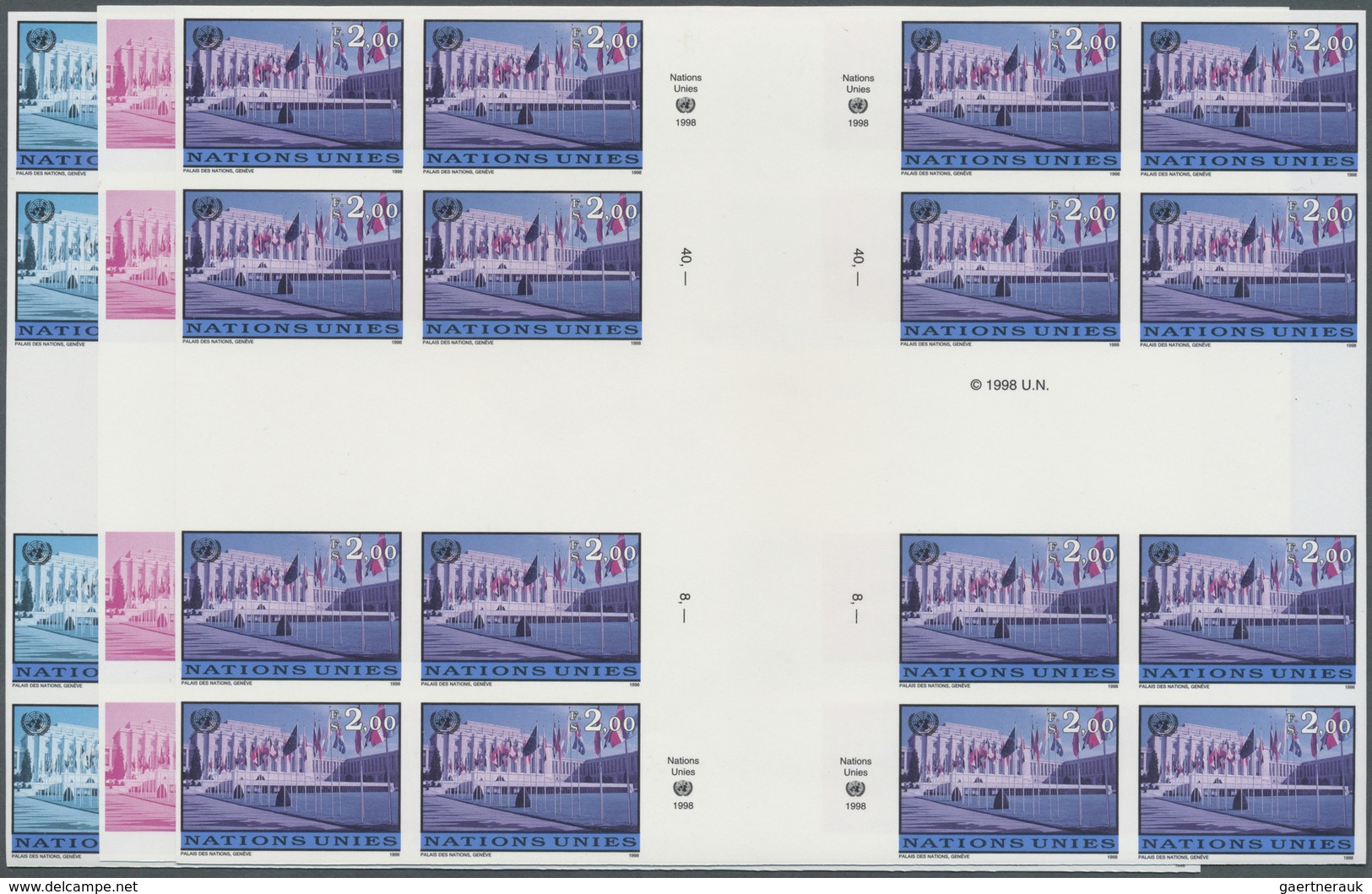 ** Vereinte Nationen - Genf: 1998. Imperforate Progressive Proof (10 Phases) In Cross Gutter Blocks Of - Neufs