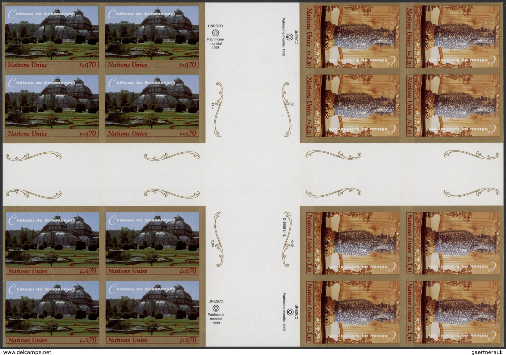 ** Vereinte Nationen - Genf: 1998. Imperforate Cross Gutter Se-tenant Block Of 2 Times 2 Blocks Of 4 Fo - Neufs