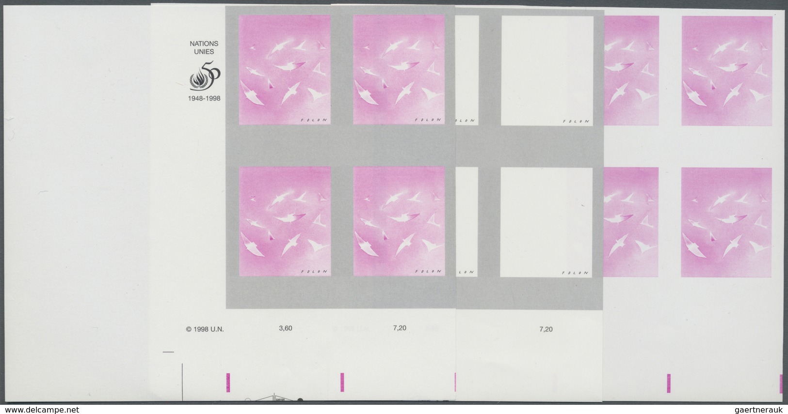 ** Vereinte Nationen - Genf: 1998. Progressive Proof (6 Phases) In Corner Blocks Of 4 For The 90c Value - Ongebruikt