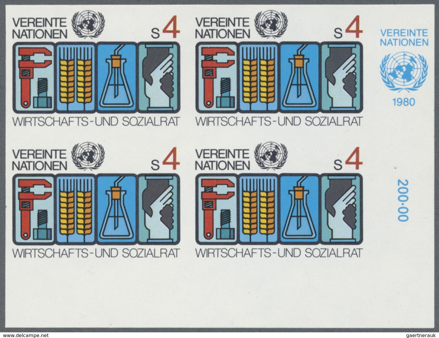 ** Vereinte Nationen - Wien: 1980. Ungezähnter ER-4er-Block Für 5s-Wert Der Ausgabe "ECOSOC". Mit UNO-E - Ongebruikt